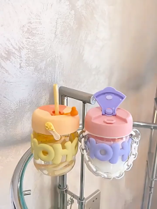 umbler Gelas Kaca HOHO MUTIARA 350 ML Aesthetic Cup dengan Gantungan Rantai dan Sedotan kaca