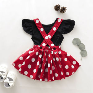 Ka-Ka-Home Ins European and American Foreign Trade Summer Baby GIRLS Baby Flounced Sleeve Top + Strap Polka Dot Bow Cute Suit