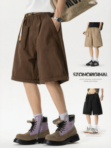 SZON | Cotton American Workwear Retro Straight Leisure Shorts