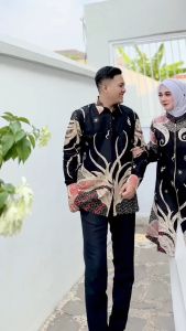 Batik Tunik Couple Modern Set Pakaian Couple Kemeja Batik Pria Panjang Atasan Batik Couple Terbaru