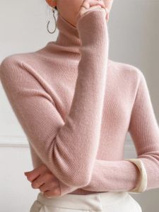 chaqi | Womens High Collar Thickened Knitwear Base Layer Sweater Slim Fit Long Sleeve Round Neck Soft Comfortable Commute Style Top