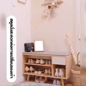 ชั้นวางรองเท้า ตู้เก็บของ ชั้นวางอเนกประสงค์ มีพร้อมเบาะนั่งได้ รองรับน้ำหนักได้ดี ชั้นด้านในสามารถปรับระดับได้ สีโอ๊คมินิมอลสูงสุด