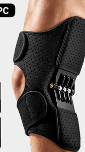1 Pair Adjustable Knee Support Brace with Carbon Spring and Breathable Fabric for Pain Relief Black Knee Brace Support with 3 Carbon Steel Springs Adjustable Sports Knee Compression Sleeve for Running Gym Walking