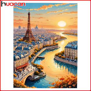 HUACAN Paris Scenic Full Diamond Painting With Complete Tools Living Room Decoration Kit Suitable For Adult Crafts