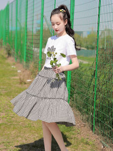 Sweet School Uniform Style Two-Piece Set Dress for Junior High School Girls Korean Version Summer Clothing Cotton Blend