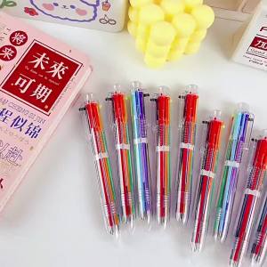 🔥chageey👍 Macaron 6-color Ballpoint Pen 6-in-1 Ball Pen 0.5mm Press Pen For Students