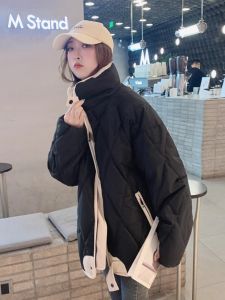 WANGGONGZHU | Korean Style Thickened Down Cotton Jacket Womens Loose Short Coat Autumn Winter New Arrival Princess Style Zipper Closure Long Sleeve
