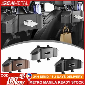 SEAMETAL 7 In 1 Car Backrest Storage Box Multifunctional Tissue Car Cup Holder Seat Back Leather