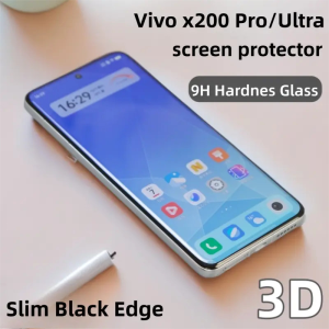Vivo X200 Pro Full Coverage Tempered Glass Screen Protector– HD Clear Display Fast Fingerprint Unlock 3D Curved Edge 9H Hardness Shockproof