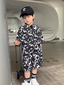 Boys Terno for Kids Loose Short Sleeved Shirt + Shorts Set Summer Casual Outfit Trendy & Breathable