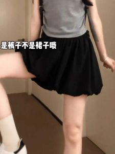 High Waist Floral Print Half-length Skirt Black Casual Slimming Short Gown for Women Summer 2025 New Style Drapey Pants