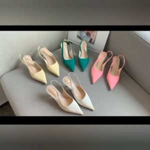 Cao gót mũi nhọn đế nhọn 5cm quai chun kéo - phong các châu Âu thanh lịch