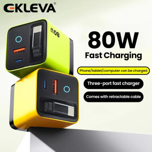 EKLEVA 80W เครื่องชาร์จโทรศัพท์ USB ชาร์จเร็วชนิด C พร้อม Telescopic USB C สายสำหรับ Iphone 16 15แล็ปท็อปซัมซุงพร้อมไฟ