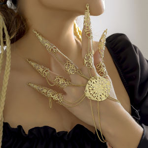Ingemark | Ingemark Exaggerated Dubai Indian Thai Gold Color Harness Finger Bracelet Women Chunky Chain Belly Dancer Cosplay Hand Jewelry