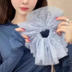 Mona Zhang Qixian แหวนผมลำไส้ใหญ่ลายจุดตาข่ายเดียวกันความรู้สึกระดับไฮเอนด์อารมณ์หรูหราแหวนผมลูกไม้ขนาดใหญ่ที่คาดผม