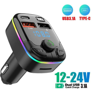 Car Charger Car Bluetooth FM Transmitter PD + Dual USB 3.1A Fast Charger Colorful Ambient Light Hands-Free MP3 Modulator Player