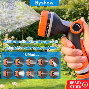 Byshow 10-Modes High Pressure Spray Nozzle Set Sprinkler Water Jet with 360°Rotatable Head Water Sprayer for Garden Hose Adjustable Patterns for Car Wash Watering