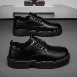 Business Casual Leather Shoes for Men Thick Bottom British Style Spring Summer New Arrival round Toe Rubber Sole Fashionable Single Shoes