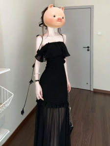 Karrar betsey | Đầm Dạ Hội Đen Eo Cao Không Quai Slimming Mùa Hè
