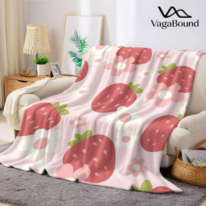 Beast Kingdom | Cute Strawberry Floral Flannel Blanket Perfect for Sofa Office Bed Travel Sleep Read Relax Camping Four Season Use