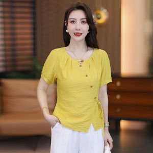 เสื้อเชิ้ตผู้หญิงแขนสั้นเข้ารูปสไตล์เกาหลีฤดูร้อนปี 2025 เสื้อเชิ้ตผู้หญิงทรงเข้ารูปดีไซน์เก๋ไก๋ กระโปรงสั้นเข้ารูป