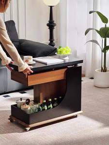 SAMEDREAM | Adjustable Height Foldable Coffee Table with Storage Mobile Side Table for Small Living Spaces Modern Design Lightweight Luxury Sofa Table