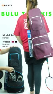 Tas Raket Tenis Bulutangkis Badminton Ransel Dan Slempang 4 - 8 Raket Bahan Lapisan Busa Foamfoil - Poliester 300d, Thermal Foamfoil, Muat Sepatu dan Shuttlecock/Tumbler, Warna Merah/Hitam