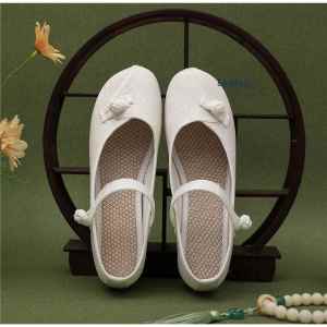 Beijing Ladies Embroidered Cloth Shoes Traditional Hanfu Work Shoes Ethnic Tea Ceremony Artist Slip-On round Toe mid Heel