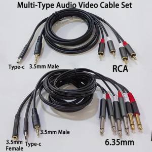 Multi-Type Audio Video Cable Set 3.5mm/Type-C to RCA/6.35/6.5mm 1/4" Stereo/Mono AUX Cord