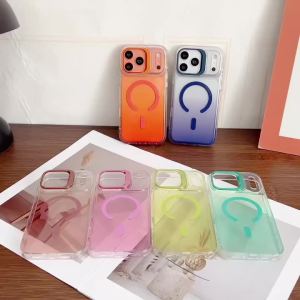 EOENKK | Luxury Magnetic Shockproof Clear Bumper Case for iPhone 18 17 16 15 14 13 Pro Max 14 15 16 Plus For Magsafe Lens Stand Cover