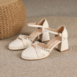 Closed Toe Sandals Womens Wanwan Lei Style Gentle Single-Layer Shoes with Thick Heels Formal Dress Mary Jane Womens Shoes Fairy High Heels