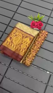 SAREE Fabric.. Aura Cotton Silk With Broad Contrast Jacquard Work Border With Jacquard Blouse (READY STOCK) MK924