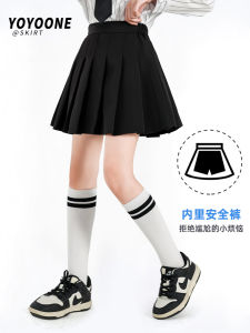 Girls Sporty Black Pleated Mini Skirt Spring Autumn New Style Student Uniform Short Skirt Childrens Clothing Half-length Skirt