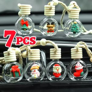 7Pcs Santa Claus Car Perfume Bottle Pendant Christmas Gift Ornaments Rearview Mirror Aromatherapy Essential Oil Glass Bottle Decoration