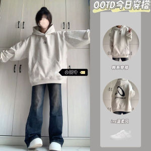 Fall Winter Fashion Womens Hoodie And Wide Leg Jeans Set Cotton Long Pants Short Sleeve Two Piece Suite Salt Series High End Feel