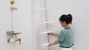 Spring Home ชั้นวางเข้ามุม 4 ชั้น ชั้นวางของเข้ามุมในห้องน้ำ ไม่ต้องเจาะยึด สแตนเลสแบบยืดได้ ชั้นวางของ อเนกประสงค์