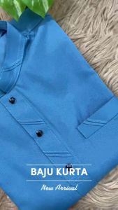 【 Kurta Slim Fit Warna Ash Blue】Kurta Budak & Dewasa Sedondon Kain Cotton PREMIUM / KURTA RAYA D019K / KD