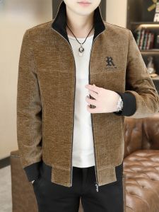 HENGYUANXIANG | Hengyuanxiang Mens Jacket Spring Autumn Loose Fit Zipper Closure Corduroy Short Style Stand Collar Casual Fashion Outerwear