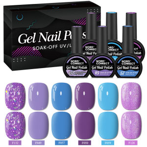 ชุดยาทาเล็บเจล 6 ชิ้น - ลูกปัดกลิตเตอร์ สีทาเล็บแบบกึ่งถาวรสำหรับทำเล็บแบบแช่ด้วยไฟ LED ปราศจากสารตะกั่ว
