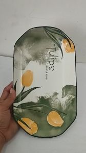 Dĩa sứ oval dĩa hột xoài hoa văn Tulip 12 inch dĩa lót chén trắng 15cm