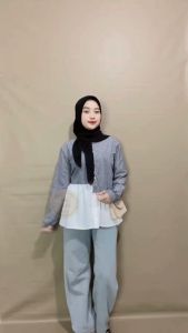 NAMIRA BLOUSE - ATASAN WANITA REAMAJA MOTIF KOTAK KOTAK MIX POLOS KOREAN STYLE - BAJU ATASAN MODEL TERBARU MURAH BISA (COD) - BAHAN KATUN/CRINKLE PREMIUM SIZE M L HITAM PUTIH BIRU MUDA - BISA COD