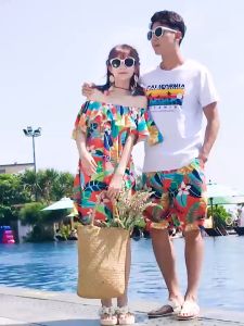 Family parent-child attire Shorts pants T shirt family dress theme outfit set for men boy women girl Family couple hawaiian boho holiday outfit set family terno beach outfit set 2024 Christmas family matching outfit set[1pcs]