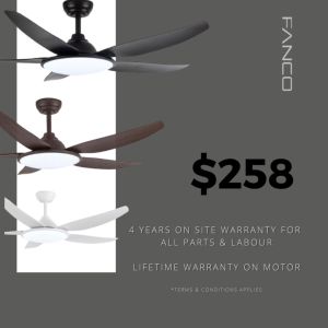 (With Basic Installation Promo) Fanco Tributo DC Motor 5 Blade Ceiling Fan with 3 Tone 36W Ultra Bright LED Light Kit and Remote Control