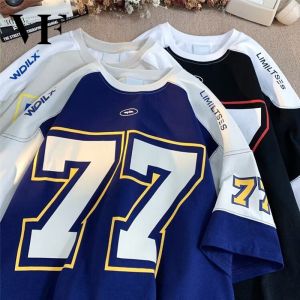 VFASION Áo bóng đá Áo thun oversized M-3XL cổ tròn Bình thường và phóng khoáng in retro Mỹ