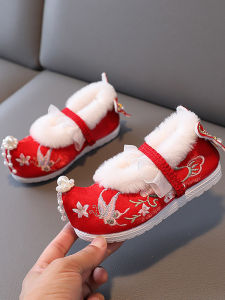 SHIPAILUO | Thickened Embroidered Dance Shoes For Girls Winter Cotton Shoes With Foldable Heads Chinese Style Childrens Shoes Floral Pattern