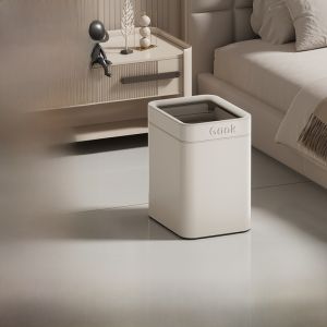 Home Use Trash Can Pressured Cream White Kitchen Storage Bucket Living Room Pull out with Cover Toilet GAOK Metal Dustbin 15L