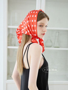 ผ้าพันคอไหมสีแดงลายจุดสไตล์ฝรั่งเศส ผ้าพันคอไหมน้ำแข็งบาง ผ้าพันคอสำหรับผู้หญิงในฤดูใบไม้ผลิและฤดูร้อน ผ้าพันคอแบบมีฟังก์ชันหลายอย่าง