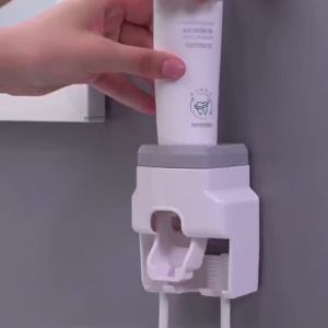 ที่บีบยาสีฟัน พร้อมที่แขวนแปรง 2ด้าม ที่บีบยาสีฟันอัตโนมัติ เครื่องบีบยาสีฟัน ติดผนัง ไม่ต้องเจาะ