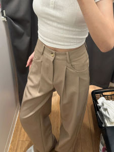 Khaki Wide Leg Pants Loose Casual High Waist Straight Cut plus Size Womens Comfortable Soft Style Autumn Fashion Trousers