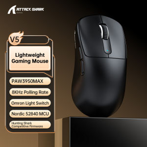 ATTACK SHARK | Attack Shark V5 8KHz Gaming Mouse Wireless Tri-Mode 53g Lightweight PAW3950MAX Sensor 0.399ms Latency 100M SwitchesforGame